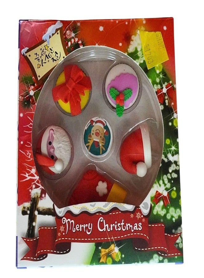 G.FIDEL مجموعة ممحاة عيد الميلاد ثلاثية الأبعاد من جي. فيدل، 5 قطع، ممحاة أقلام رصاص، ممحاة أحجية عيد الميلاد للأطفال - Image 1